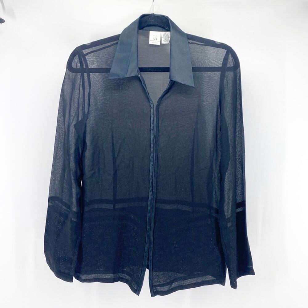 Armani Exchange sheet satin color black on black embroidered block trim 90s